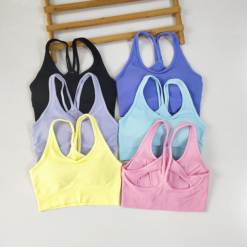 Women's Shockproof Breathable Running Yoga Vest with Cross Beautiful Back Seamless Strap Fitness Bra One-piece Sports Underwear