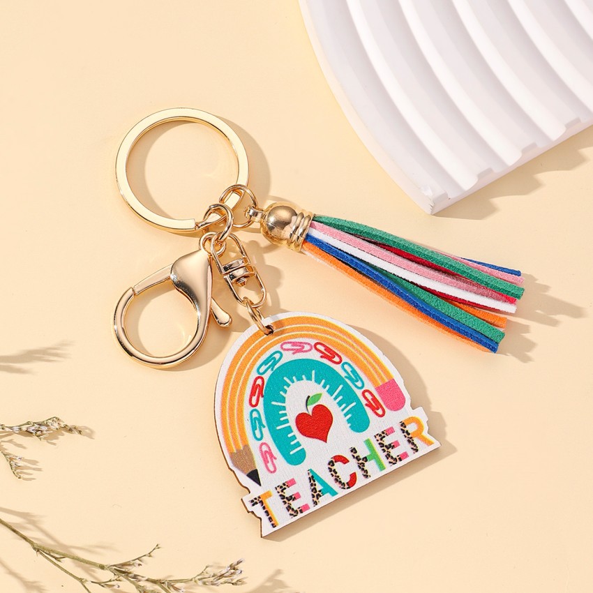 Picture of Europe and the United States hot keychain creative graduation season gift teacher rainbow wooden tassel pendant
