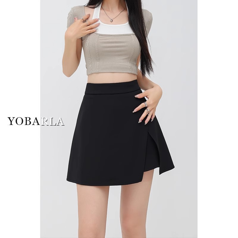 Summer Hip Skirt Black High Waist A- Line Women's Slim Pear plus size Pants chubby girl Suit Skirt