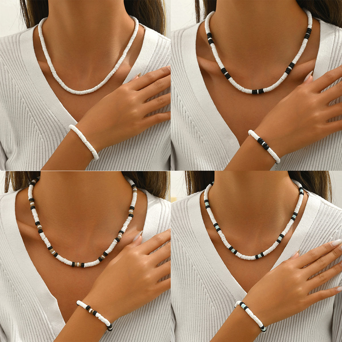 Simple and Fresh Women's Necklace Bracelet suit Distinctive Shell Woven Niche Design High-grade Clavicle Chain Bracelet