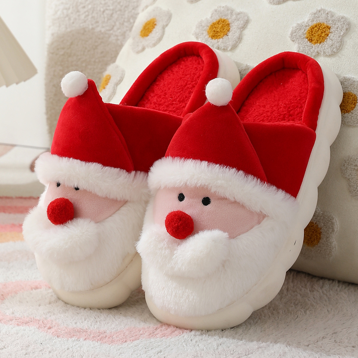 Cross-border Cotton Slippers Indoor Autumn and Winter Santa Claus Cotton Slippers for Men and Women Home Warm Winter Maomao Slippers for Home