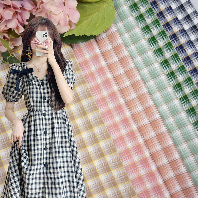 Spring and Summer Dress Fashion Plaid Top Shirt Polyester Stretch Fabric Draping Children's Wear Plaid Fabric