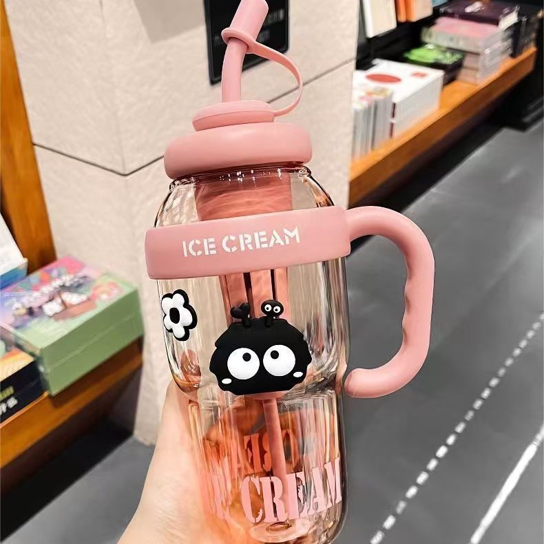 Picture of Lucky Belly Cup Large Capacity Big Mac Water Cup Tea Leakage Scented Tea Suction Tube Cup High Color Value Handle Convenient Ice Cup