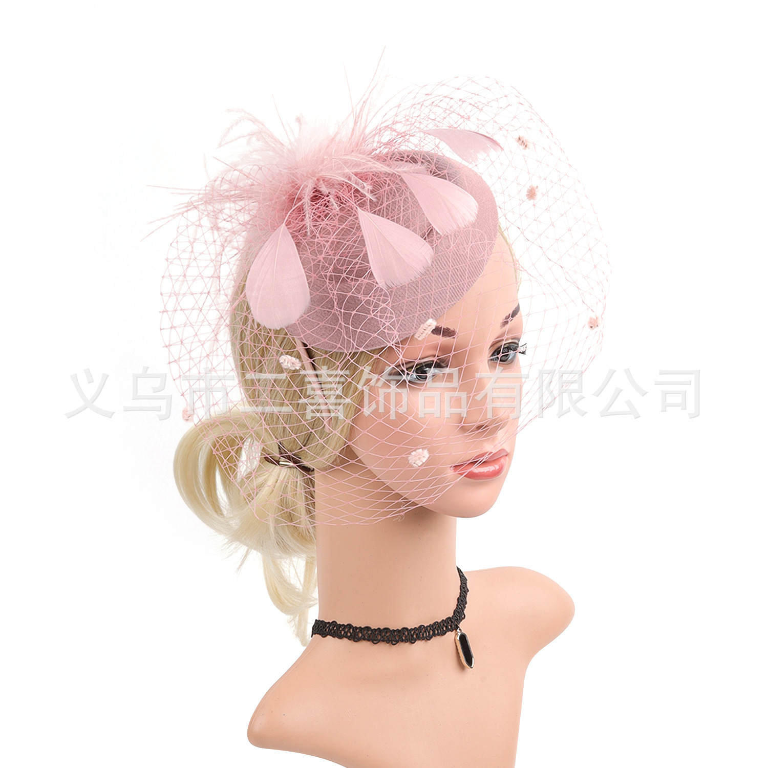 Picture of Cross-border supply of European and American bridal wedding gauze hair accessories fashion hairband headdress feather small hat hairpin