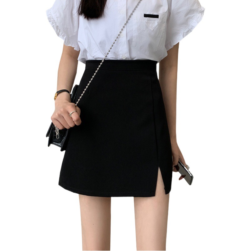 Summer Plus-Size Slit Midi Skirt for Women, Slimming, Anti-Exposure, Hip-Hugging A-Line Skirt, High-Waisted, Slimming