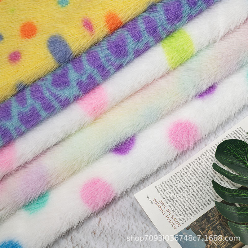 High-grade imitation mink printed wool high and low fur imitation fur clothing fabric photo diy handmade doll clothing fabric