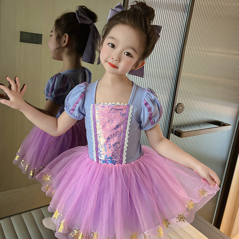 Picture of Princess Sophia dance dress ballet dress practice dress puff sleeve mesh pettiskirt girl performance dress
