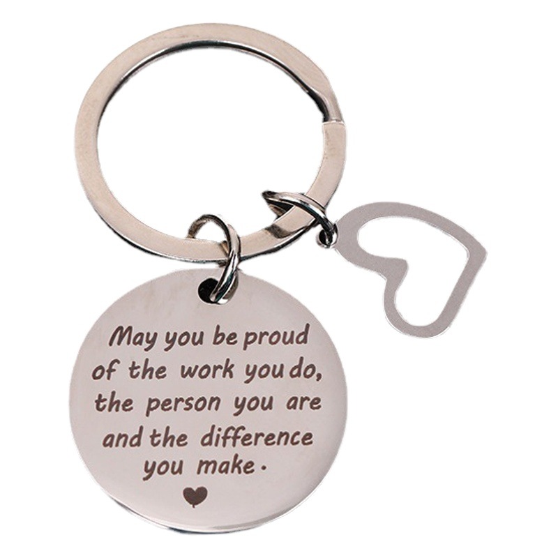 Cross-border Stainless Steel Love Keychain Pendant Teachers' Day Gift Titanium Steel Christmas Festival Gift Lettering Keychain
