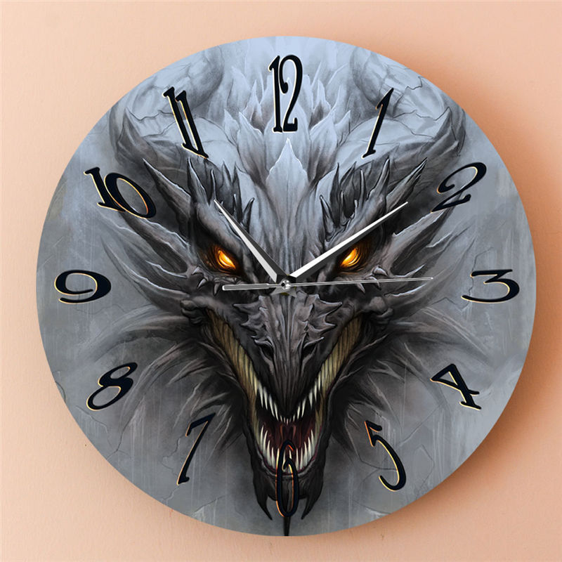 Dragon Wall Art Fantasy Landscape Modern Wall Clock Home Decoration Clock Mythical Monster Dragon Head Wall Clock Cross Border