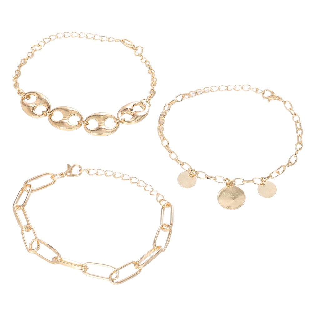 European and American Cross-border Fashion New Personality Exaggerated Creative Bracelet Water Wave Chain Metal Round Bracelet 3-piece Set