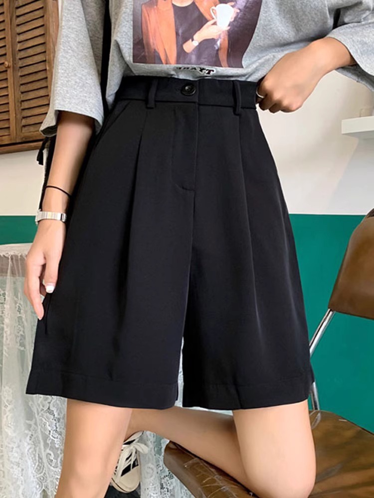 plus size Black High Waist Suit Five-point Pants Women's Loose Slimming 2024 Summer Thigh Thick Wide Leg Trendy Short Pants