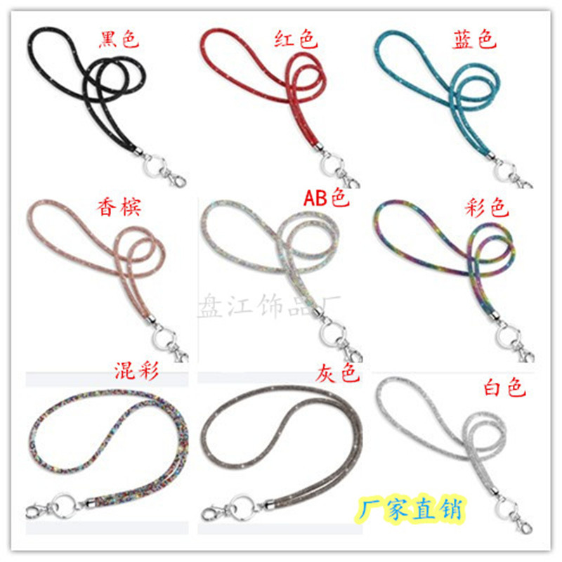 Cross-border diamond work card mobile phone neck rope rhinestone exhibition badge entry card necklace hanging key in stock