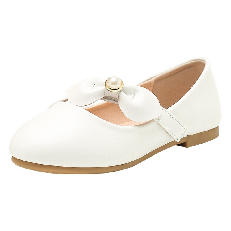 2024 Girls' Princess Shoes White Fairy Style Small Leather Shoes for Older Children Performance Shoes Soft Sole Single Shoes Girls' Performance Shoes