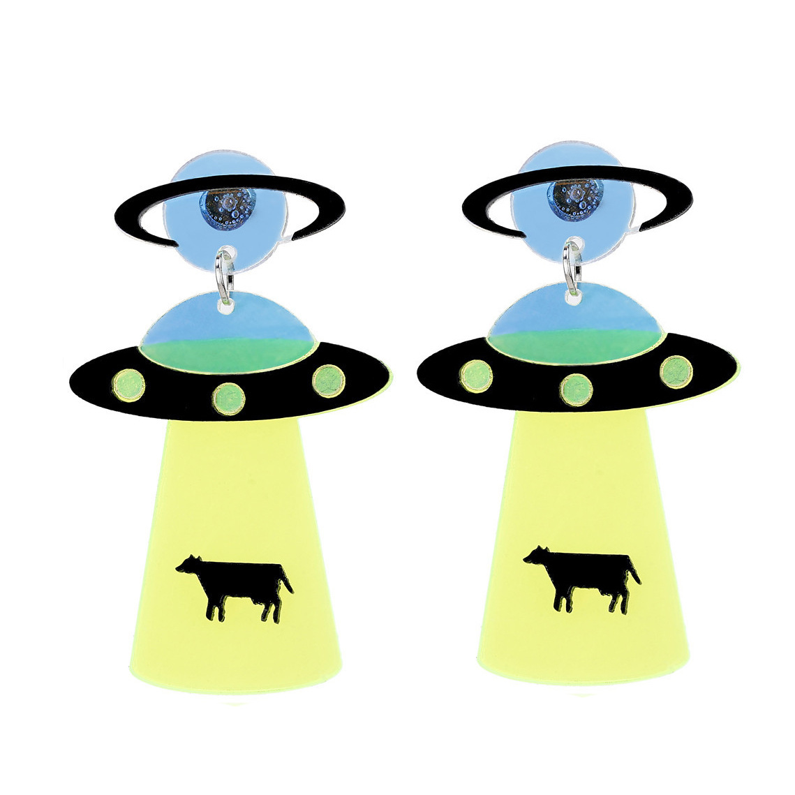 Picture of Personalized European and American earrings Acrylic women's nightclub bar exaggerated fun funny earrings UFO spaceship alien