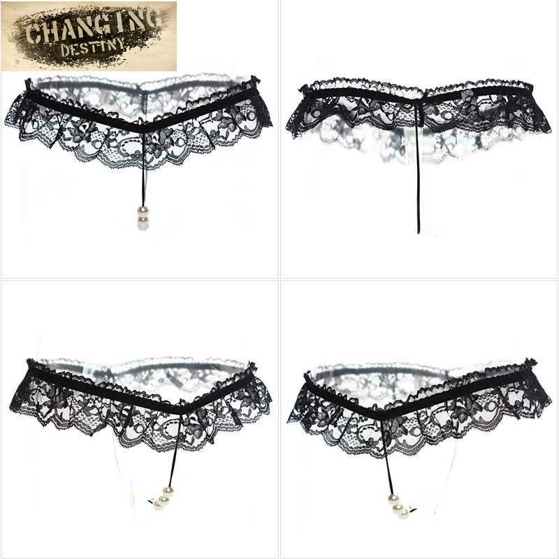 Lace Hanging Beads Sexy Perspective Thong Sexy Underwear Open File Temptation Set Original Single Underwear Women's 2005