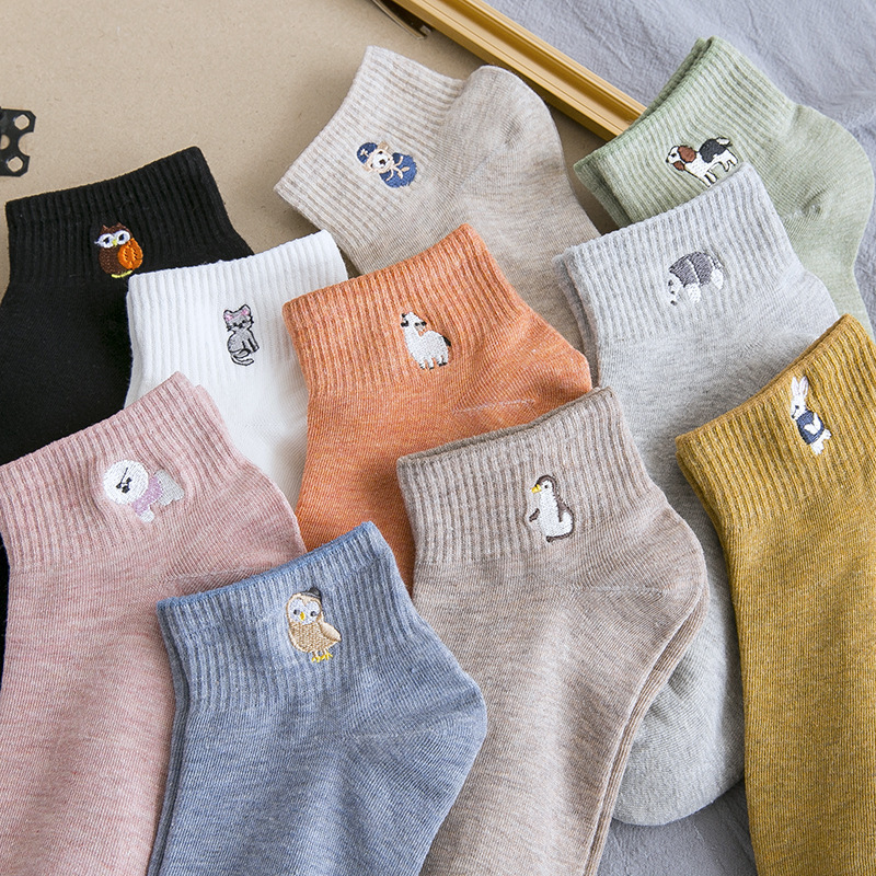 Socks Women's Short Socks Spring Autumn Thin Cotton Korean ins Trendy Cute Japanese Embroidered Cartoon Socks Academic Style