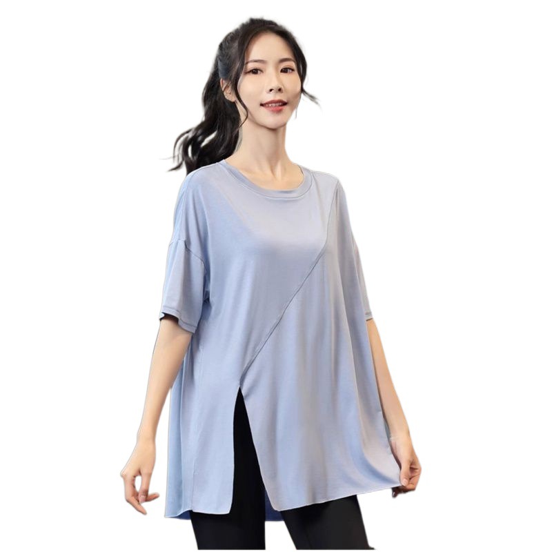 Picture of Cross-border Yoga Clothing Sports Loose Blouse Short-sleeved T-shirt Women's Summer New Loose Split Crewneck Pullover Trend