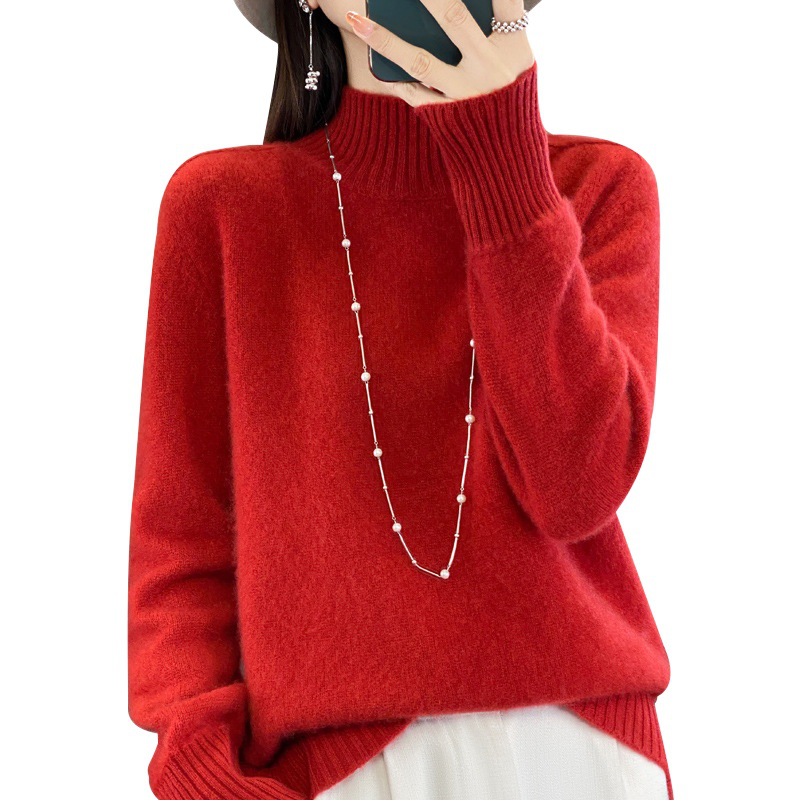 Autumn and Winter High-Neck Wool Sweater for Women, Zeng Li's Same Style, 100% Wool, Simple and Lazy Sweater, Women's Top, Korean Style Long Sleeves