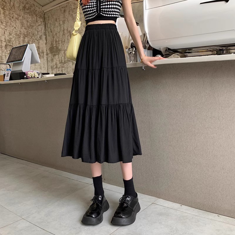 Gentle French Style Skirt Women's Summer High Waist Meat-Covering Fairy Group Slimming All-Match A- Line Pear-Shaped Midi Skirt