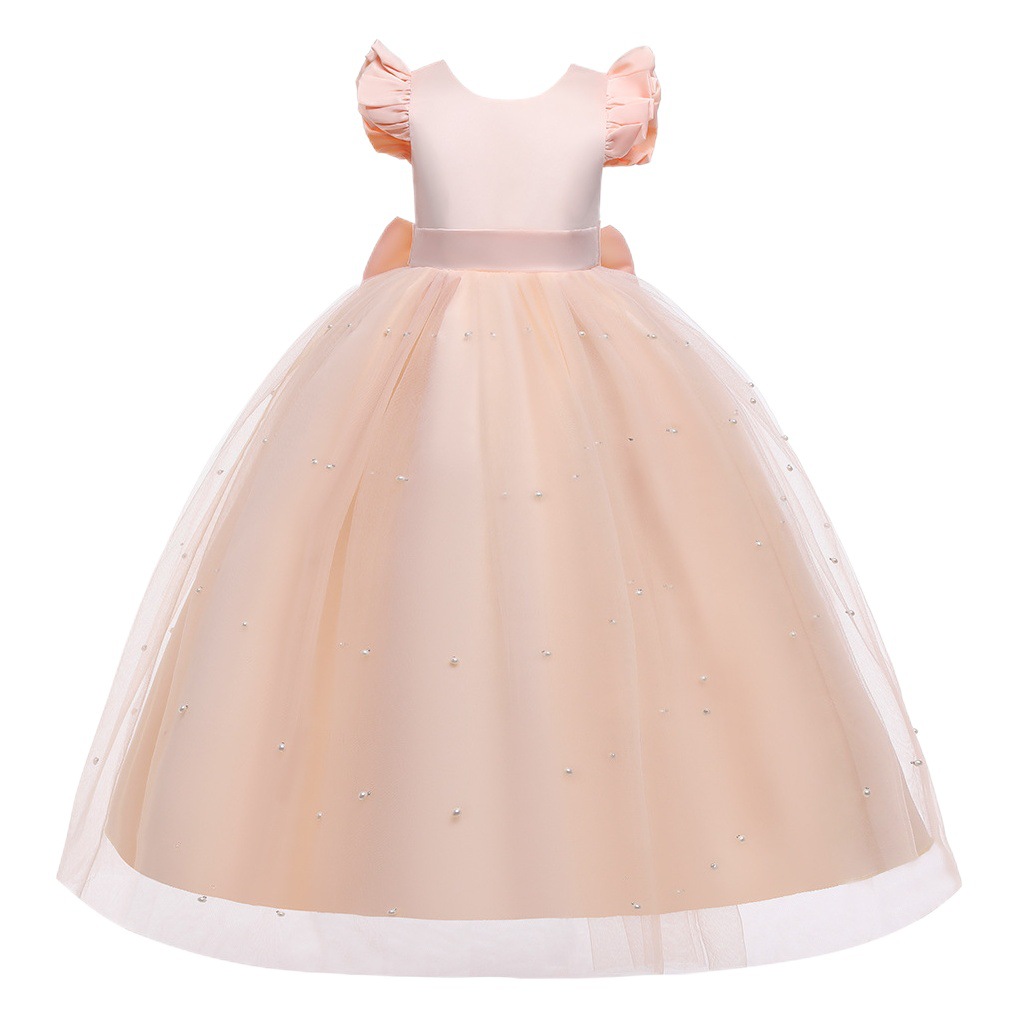 European and American Foreign Trade Piano Performance Dress Pontoon Dress Big Children's dress Princess Dress Dress Bow Girl's Long Dress