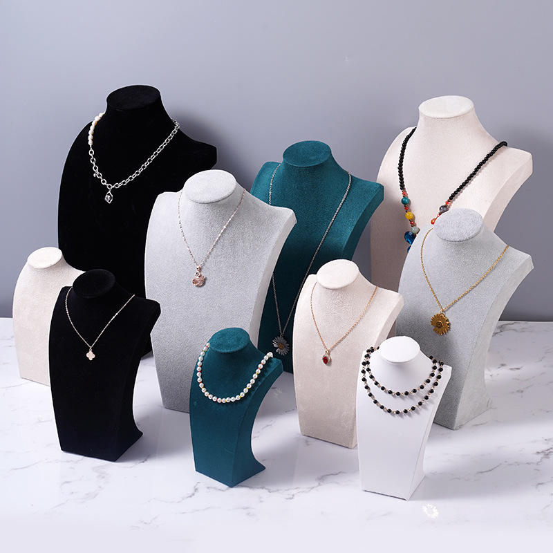 Velvet Necklace Display Stand Portrait Model Jewelry Stand Necklace Neck Mold Counter Display Props Necklace Shelf
