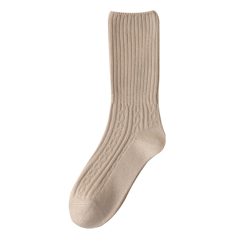 Picture of Zhuji Women's Socks, Autumn and Winter Mid-Calf Socks, Solid Color, Sweat-Absorbent, Double-Needle Breathable Socks, Casual and Comfortable Cotton Socks, Seamless Slouch Socks
