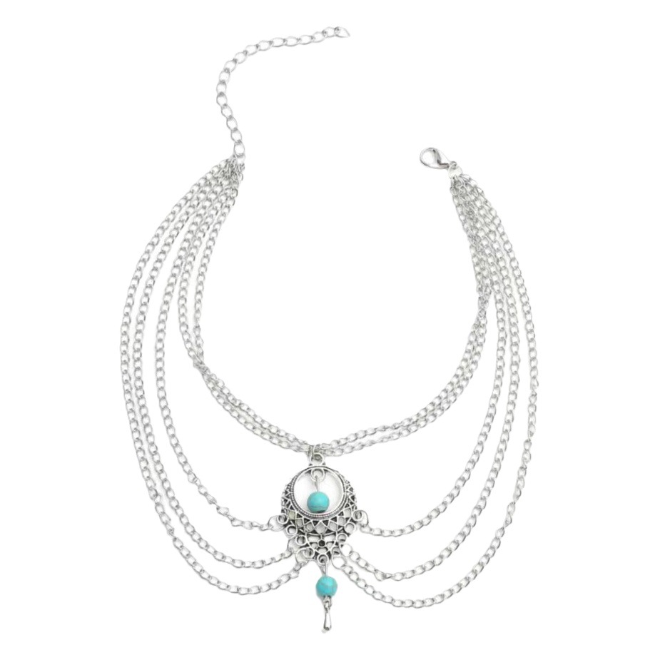 European and American fashion retro ethnic style hollow turquoise water drop anklet foot ornaments Anklets bohemian multi-layer women