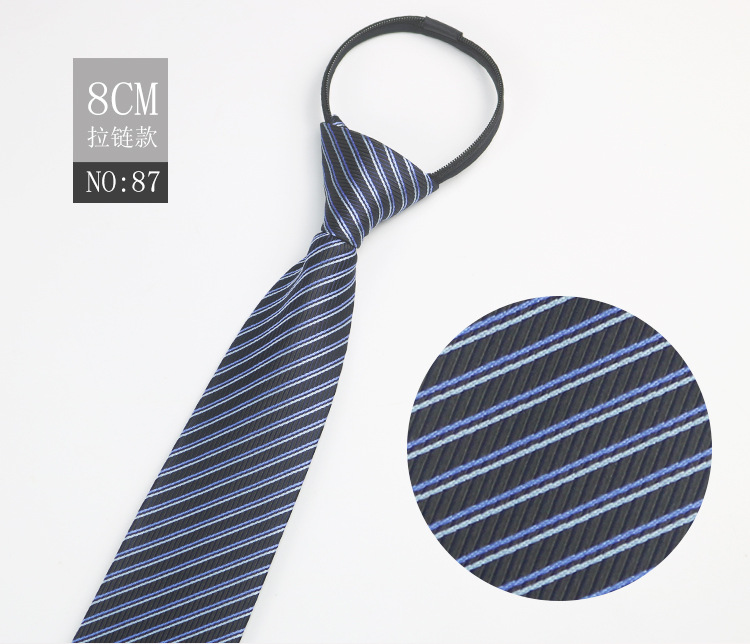 Picture of Factory Black Men's Tie Striped Blue Business Tie Lazy People Knot Free Zipper Tie in stock Wholesale