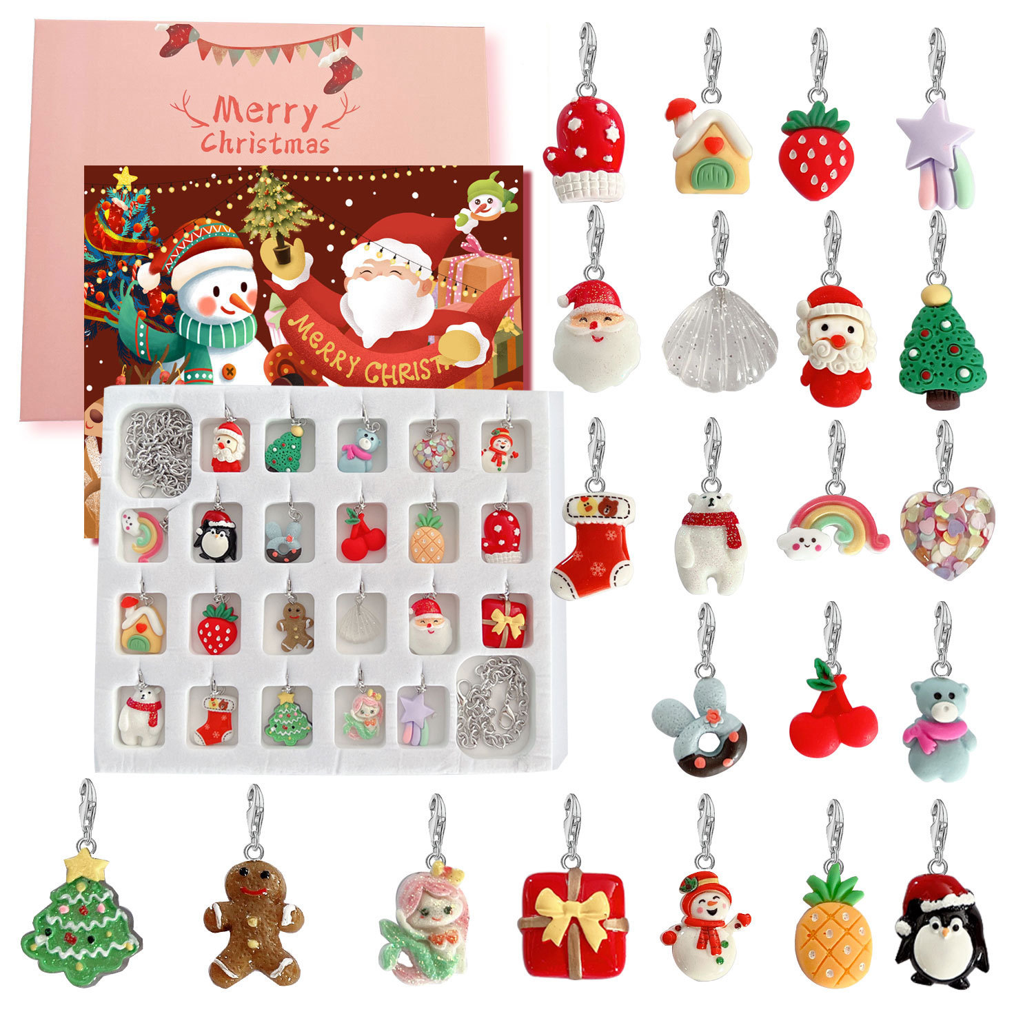 Picture of Maida Blue Christmas Countdown Calendar Gift Box suit DIY Beaded Bracelet Dream Star Bracelet Gift
