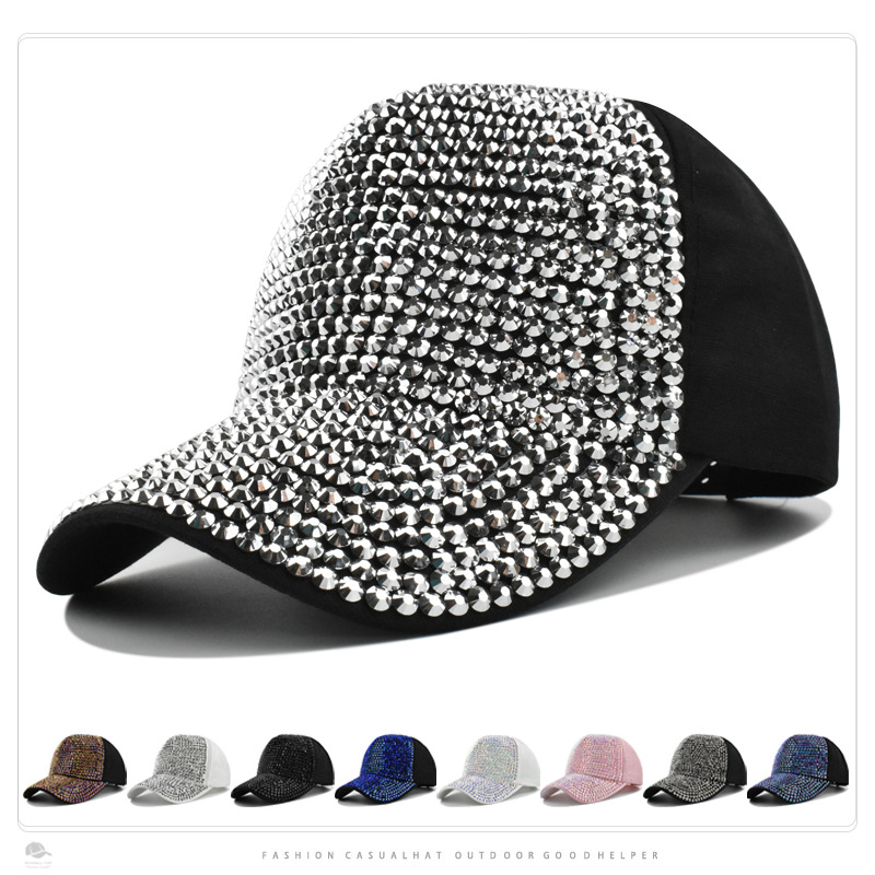 Fashionable Diamond-Encrusted Hat for Women, Spring & Fall K-Style Trendy Ins Versatile Baseball Cap for Outdoor Travel and Shopping Sunshade Peaked Cap