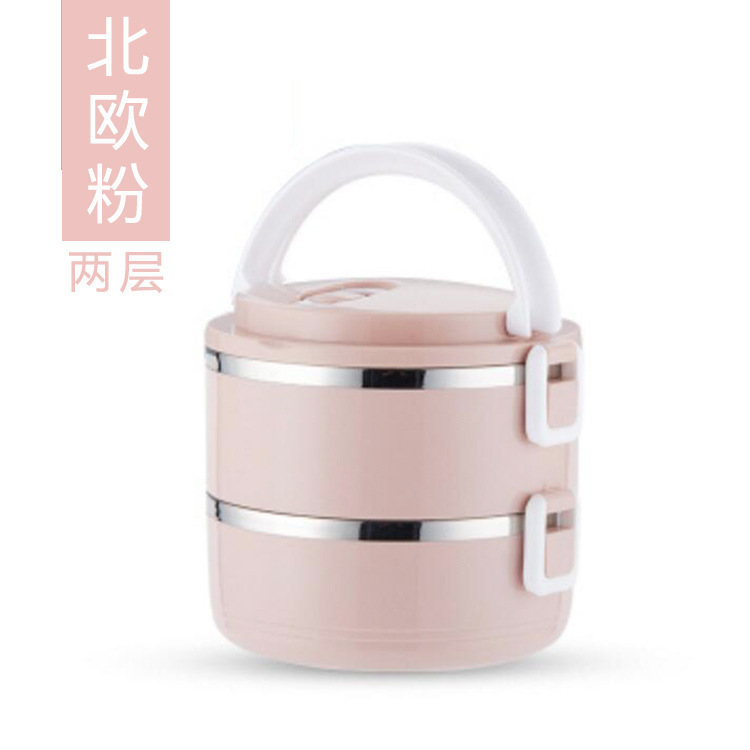 Picture of Stainless Steel Insulated Lunch Box Portable Round Double-Layer Student Lunch Box Multi-Layer Combination Sealed Fresh-Keeping Portable Lunch Box