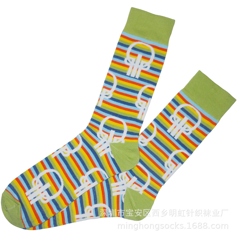 New Harajuku Style Rainbow Striped Sports Combed Cotton Socks Mid-Length Badminton Socks Foreign Trade Sports Socks Manufacturer