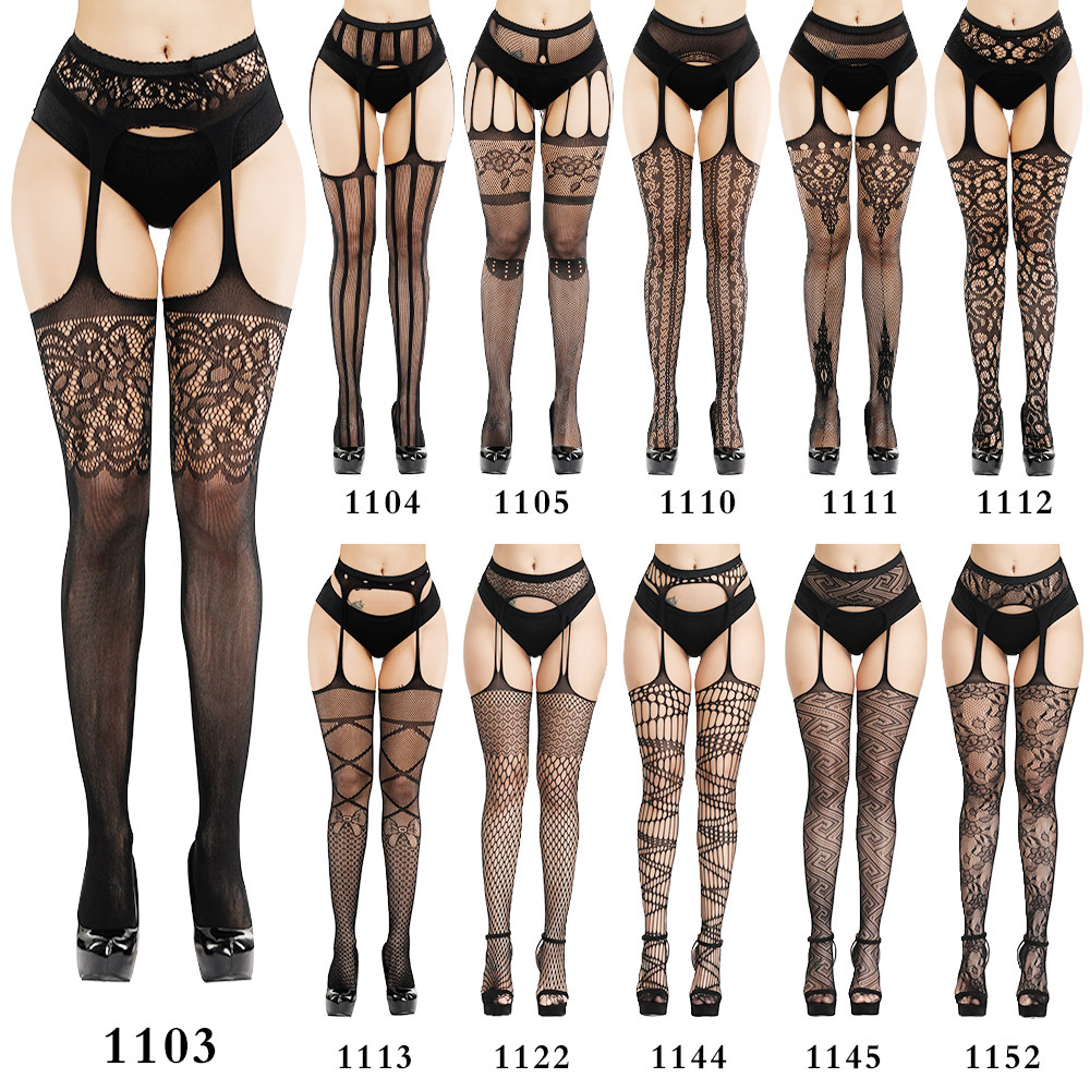 Picture of European and American Original Single Jacquard Garter Fishnet Stockings Sexy Pantyhose Sexy Stockings Summer Anti-Falling Fishnet Stockings Temptation