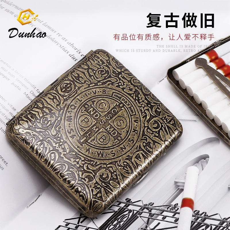 Picture of New Bronze Condensed Flower 20-Pack Metal Imitation Copper Cigarette Box Flip-Top Gift Box Carved and Engraved Pressure-Resistant and Dust-Proof Cigarette Box