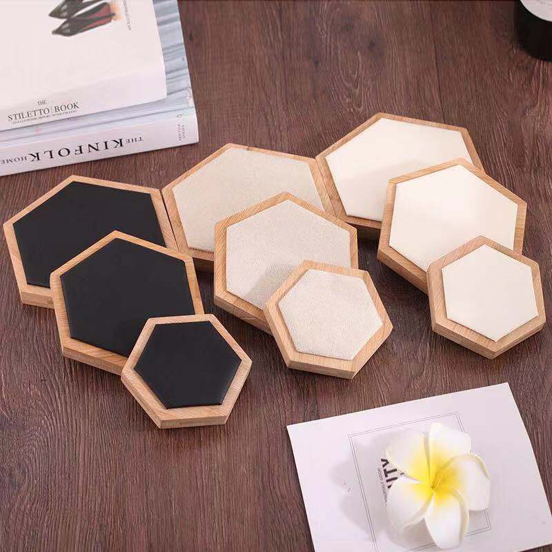 Picture of New bamboo hexagonal three-piece set jewelry ring earrings necklace jewelry display stand display props