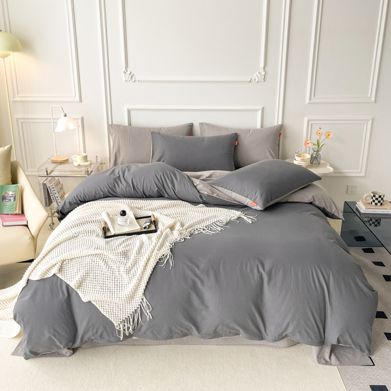Cotton washed cotton four-piece cotton quilt cover bed sheet fitted sheet 1.5 m 1.8m bedding three-piece set 4