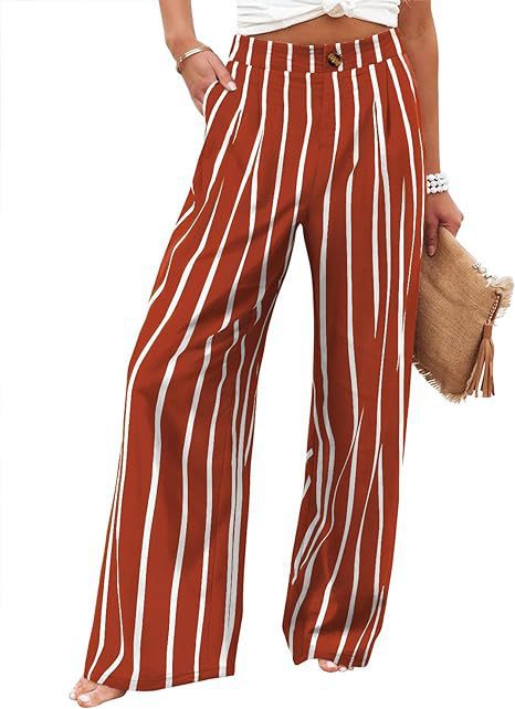 Picture of 2025 Cross-Border Amazon European and American Summer Plaid High Waist Trousers Button Elastic Waist Wide Leg Pants Women's Casual Straight-Leg Pants