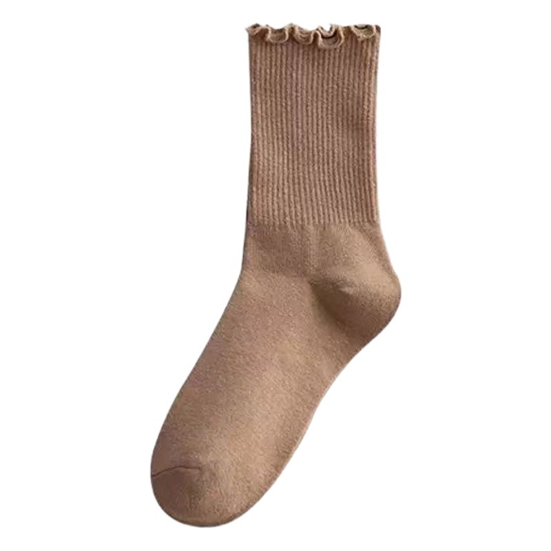 Zhuji Summer Women's Socks Mid-Calf Socks Fungus Pure Color Lace Socks Ins Simple Korean Versatile Sports Socks for Women