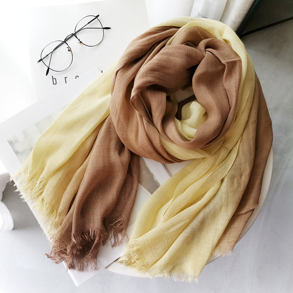 Picture of Foreign Trade Cotton Linen Scarf Scarf Women's Autumn and Winter Gradient Color-matching Japanese and Korean Lady Mori Girl Style Slub Yarn Shawl