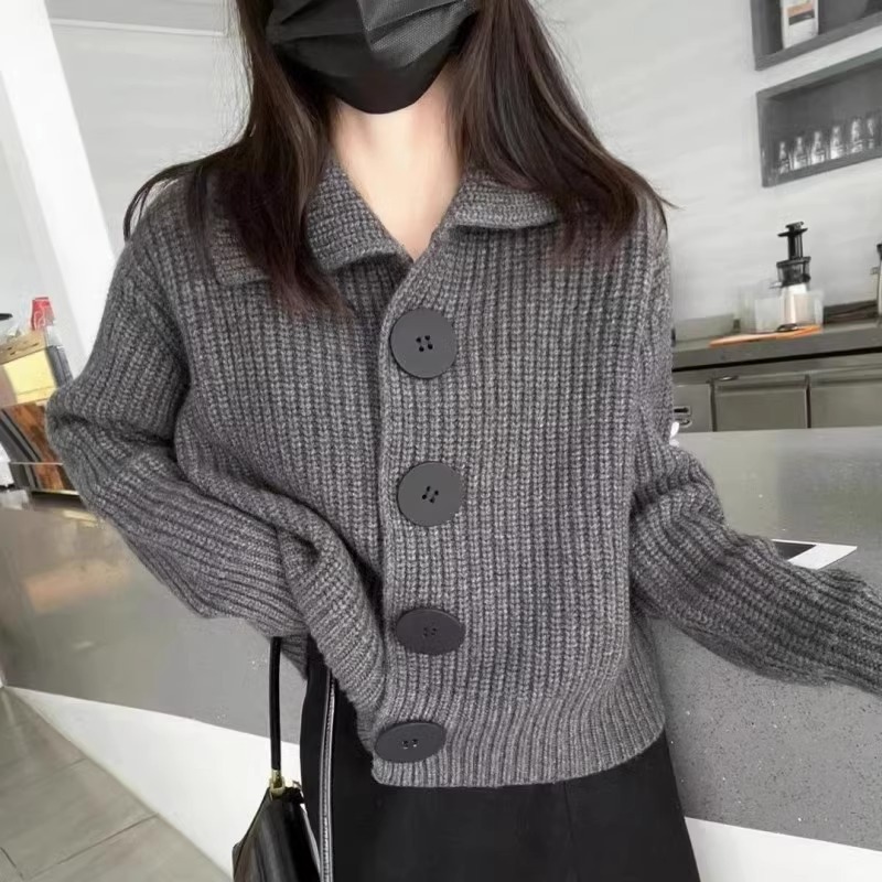 Picture of Knitted cardigan women's spring and autumn clothing 2024 new long sleeve loose Korean style fashionable large buckle lapel short sweater coat