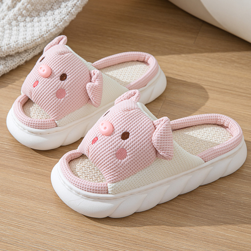 Pig Rabbit Open Toe Summer Four Seasons Linen Cross-border Super Thick Slippers for Men and Women Couple Indoor and Outdoor Slippers