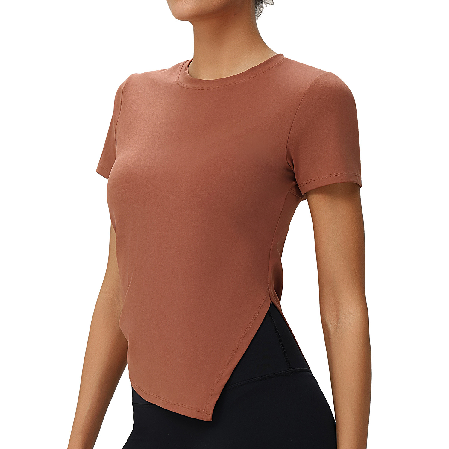 Picture of Cross-border Pleated Slim-fit Irregular Split Yoga Suit Short-sleeved Round Neck Running Fitness Yoga T-shirt