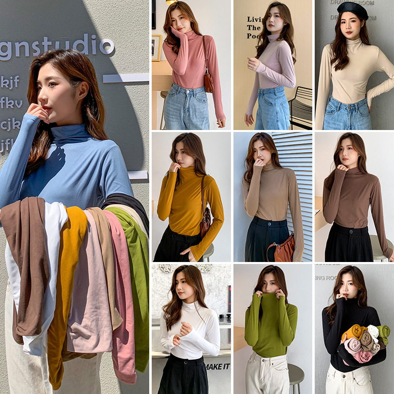 Picture of Milk Silk Bottoming Shirt Women's Long-Sleeved T-Shirt Half Turtleneck Spring, Autumn and Winter 2025 New Black Inner Style Tight Top
