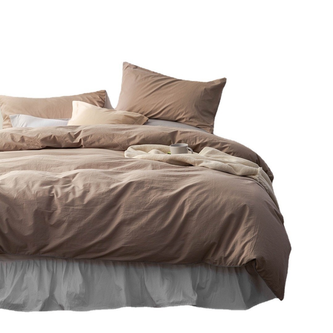 Picture of Unprinted Style丨Spring & Fall Pure Cotton Four-Piece Bedding Set, Cotton Quilt Cover, Bed Bed Sheets, Fitted Bed Sheets, 4-Piece Set, Pure Color