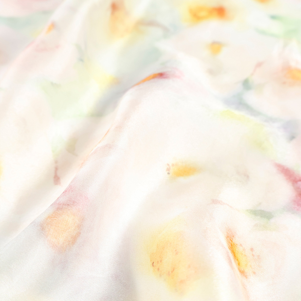 Sweet Fashion Semi-transparent Yellow Pink Simi Dye Color Flower Satin Printed Fabric dress Shirt Clothing Fabric