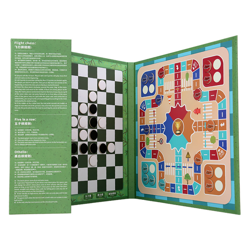 Picture of Magnetic Wooden Functional Book Game Chess Flying Chess Gobang Children's Board Game Parent-Child Interactive Educational Toys