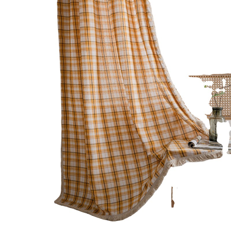 Imam Qiyun Curtain Plaid Yarn-dyed American Curtain Finished Kitchen Curtain Bay Window Curtain Semi-shading Balcony