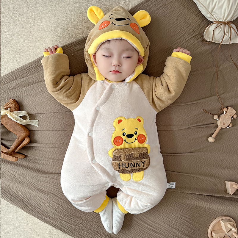 Picture of Baby Autumn and Winter Clothes, Newborn Winter Quilted Fleece-Lined Thickeneded Warm Year of the Snake Baby Jumpsuit Winter Cotton Clothing
