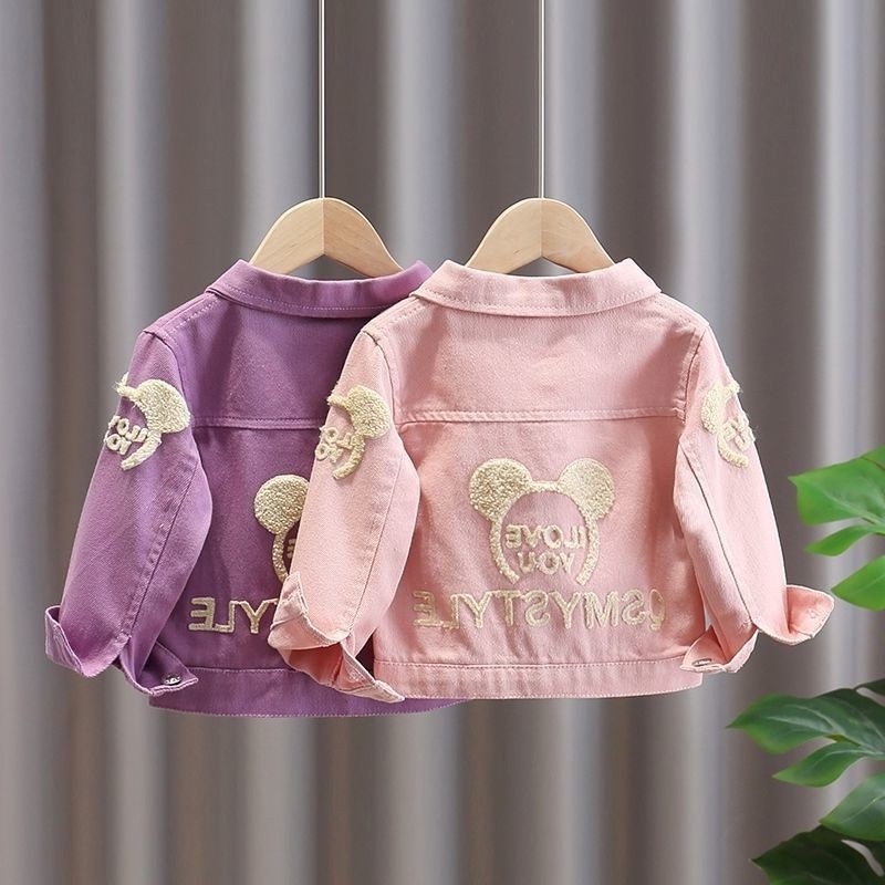 Picture of Girls' Denim Jacket Korean Version with Three-Dimensional Fleece Appliqué Cardigan Jacket in Stock, Available for Wholesale, Cute, Fashionable, and Versatile