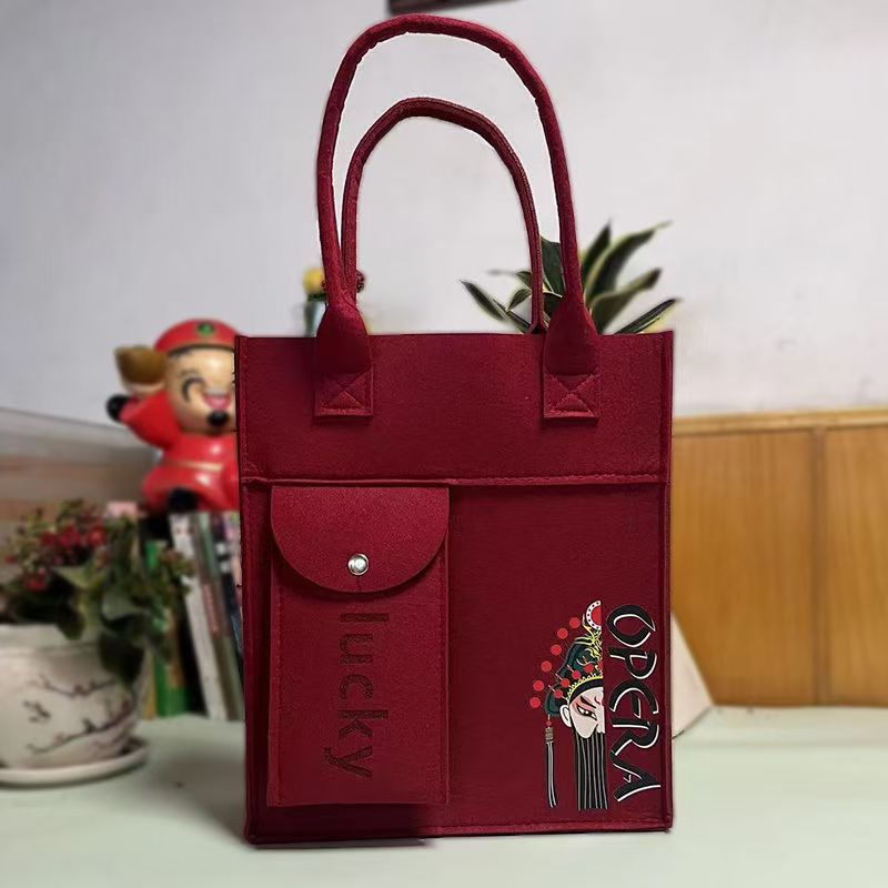 Felt Tote Bag for Men and Women, Suitable for Students, Trendy Korean Style, Large Capacity, Storage Bag, Same Style as Internet Celebrities